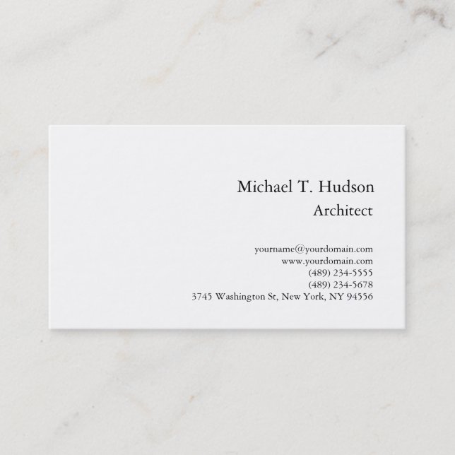 Minimalist Simple Plain Architect Classical White Business Card (Front)