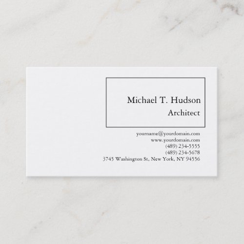 Minimalist Simple Plain Architect Classical White Business Card