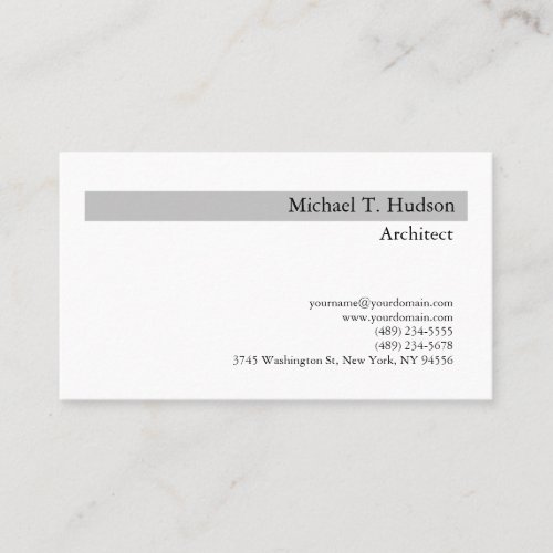 Minimalist Simple Plain Architect Grey White Business Card