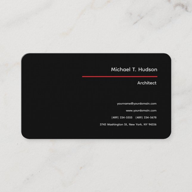 Minimalist Simple Plain Architect Linen Black Business Card (Front)