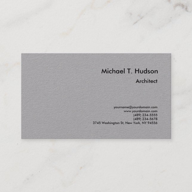 Minimalist Simple Plain Architect Premium Grey Business Card (Front)