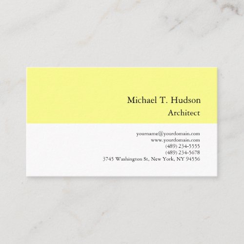 Minimalist Simple Plain Architect Yellow White Business Card