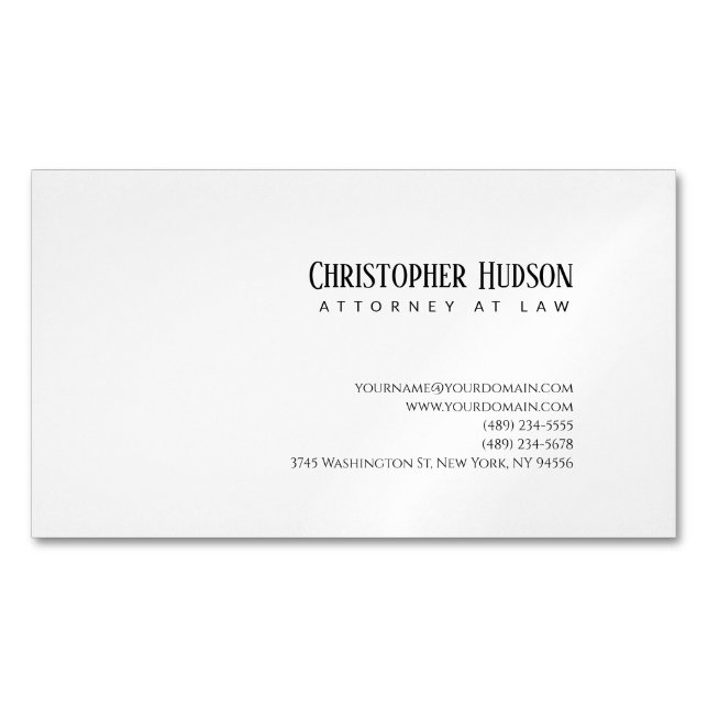 Minimalist Simple Plain Attorney at Law Business Card Magnet (Front)