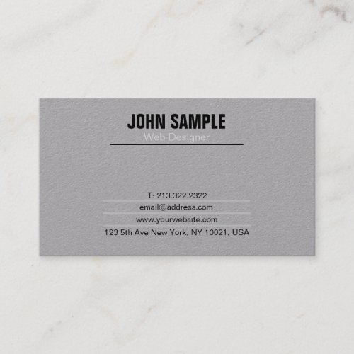 Minimalist Simple Plain Modern Professional Grey Business Card