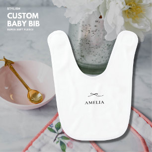 Minimalist Simple Pretty Black Bow Personalized  Baby Bib