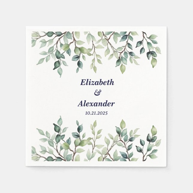Minimalist Simple Pretty leaves branches wedding Napkins (Front)
