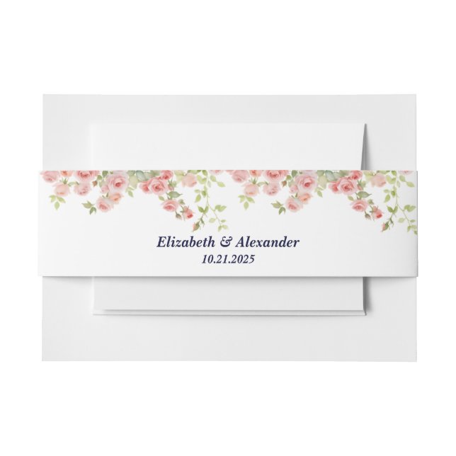Minimalist Simple Pretty rose vine floral wedding Invitation Belly Band (Front Example)