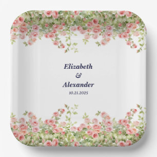 Minimalist Simple Pretty rose vine floral wedding  Paper Plates