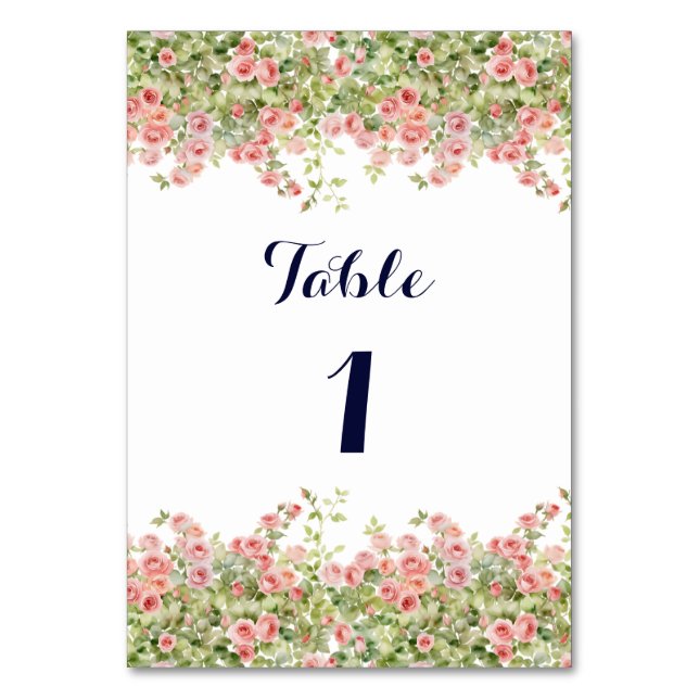 Minimalist Simple Pretty rose vine floral wedding Table Number (Front)