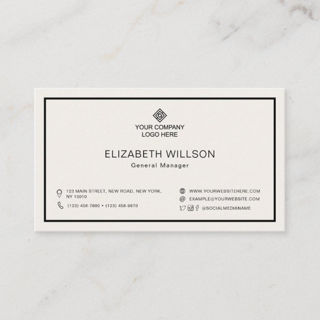 Minimalist Simple Professional Business Logo Ivory Business Card (Front)