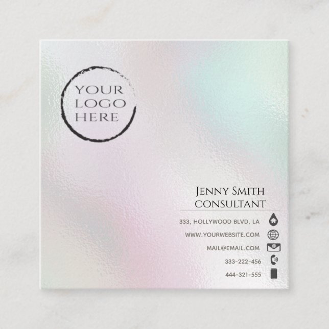 Minimalist simple professional holographic logo square business card (Front)