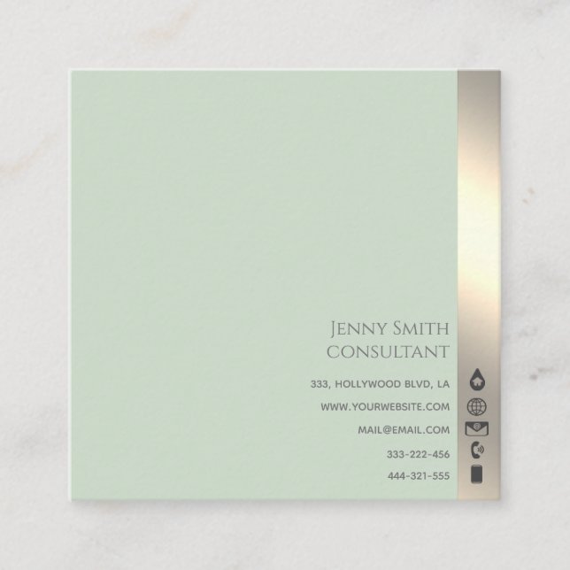 Minimalist simple professional neo mint gold square business card (Front)