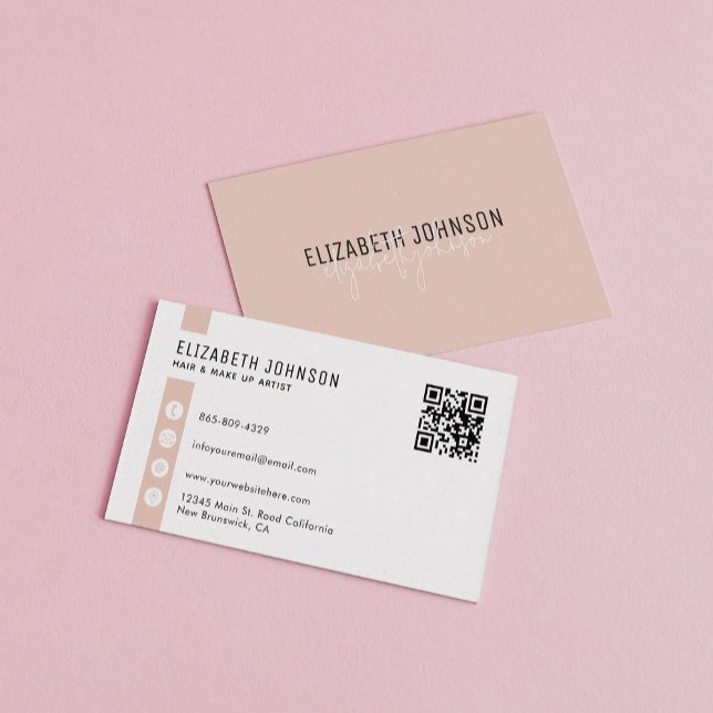 Minimalist Simple QR Code Boho Beige Business Card (Creator Uploaded)