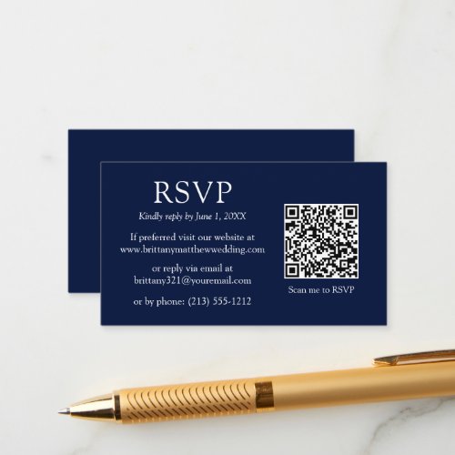 Minimalist Simple QR Code Wedding Blue RSVP  Enclosure Card