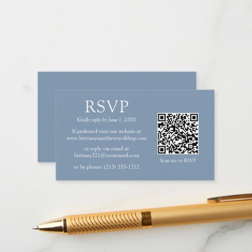 Minimalist Simple QR Code Wedding Dusty Blue RSVP  Enclosure Card