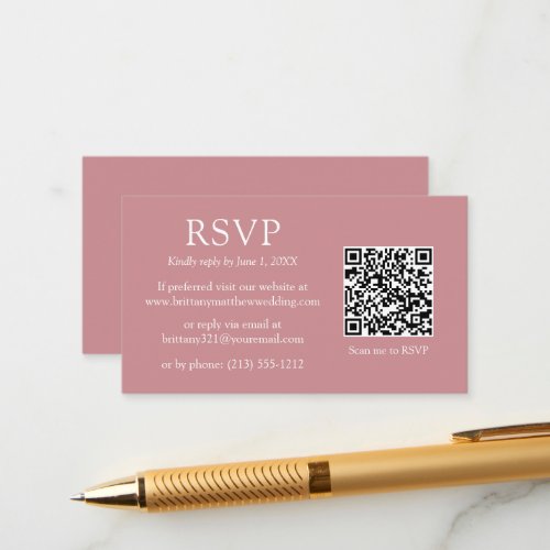 Minimalist Simple QR Code Wedding Dusty Rose RSVP  Enclosure Card