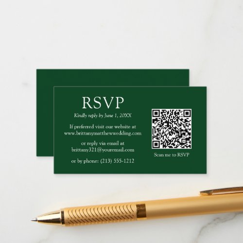 Minimalist Simple QR Code Wedding Green RSVP  Enclosure Card