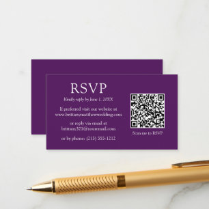 Minimalist Simple QR Code Wedding Purple RSVP Enclosure Card