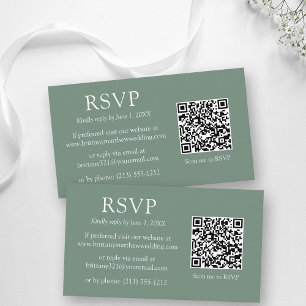 Minimalist Simple QR Code Wedding Sage Green RSVP Enclosure Card