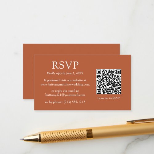 Minimalist Simple QR Code Wedding Terracotta RSVP  Enclosure Card