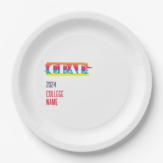 Minimalist simple rainbow graduate  paper plates (Front)
