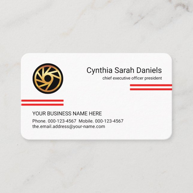 Minimalist Simple Red Lines CEO Founder Business Card (Front)