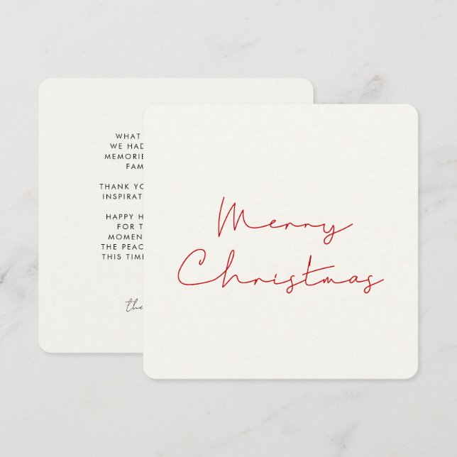 Minimalist Simple red text Merry Christmas Holiday Card (Front/Back)