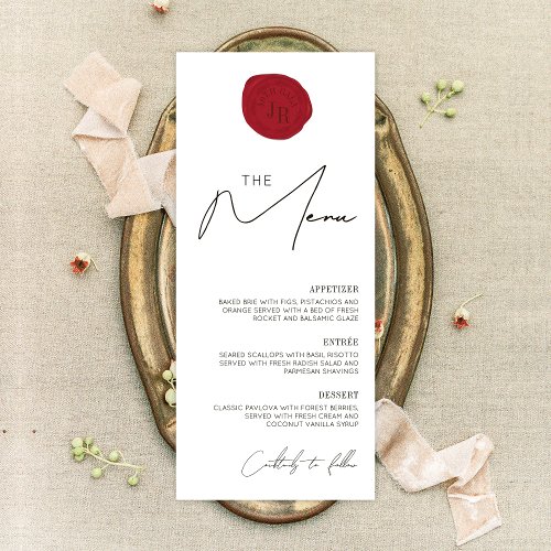 Minimalist Simple Red Wax Stamp Gala Dinner Menu