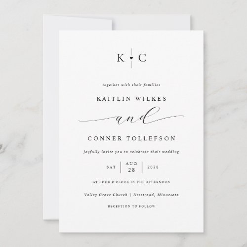 Minimalist Simple Romantic Black and White Wedding Invitation