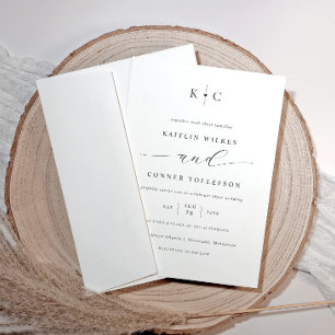 Minimalist Simple Romantic Black and White Wedding Invitation