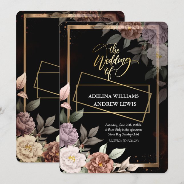 Minimalist Simple  Rose,Gold Frame Wedding Invitation (Front/Back)