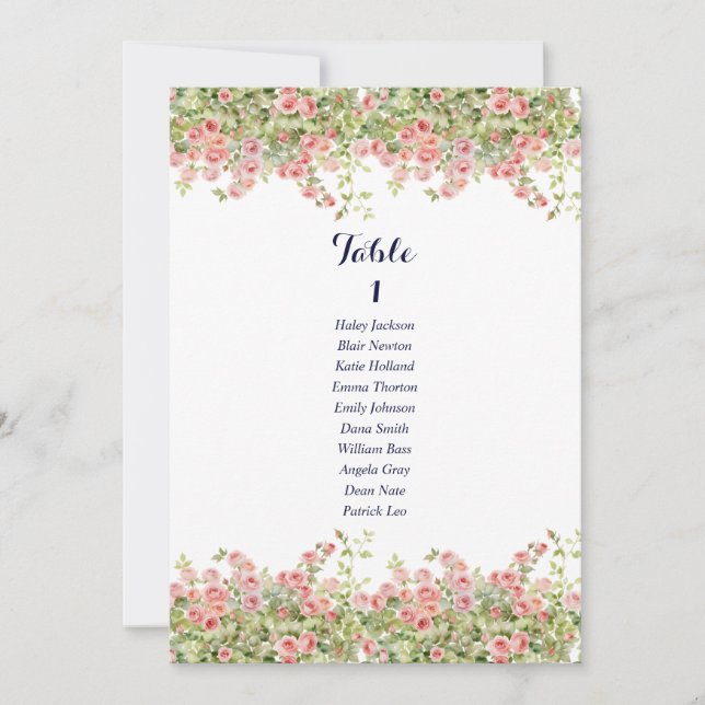 Minimalist Simple rose vine seating chart card (Front)