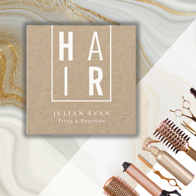 Minimalist Simple Rustic Kraft Hairdresser Square Business Card (Creator Uploaded)