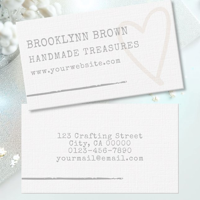 Minimalist Simple Rustic Kraft Linen Heart Graphic Business Card (Creator Uploaded)
