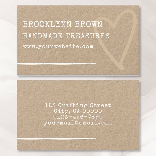 Minimalist Simple Rustic Kraft Paper Heart Graphic Business Card (Creator Uploaded)