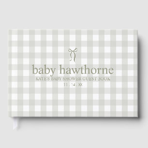 Minimalist Simple Sage Green Gingham Baby Shower Guest Book