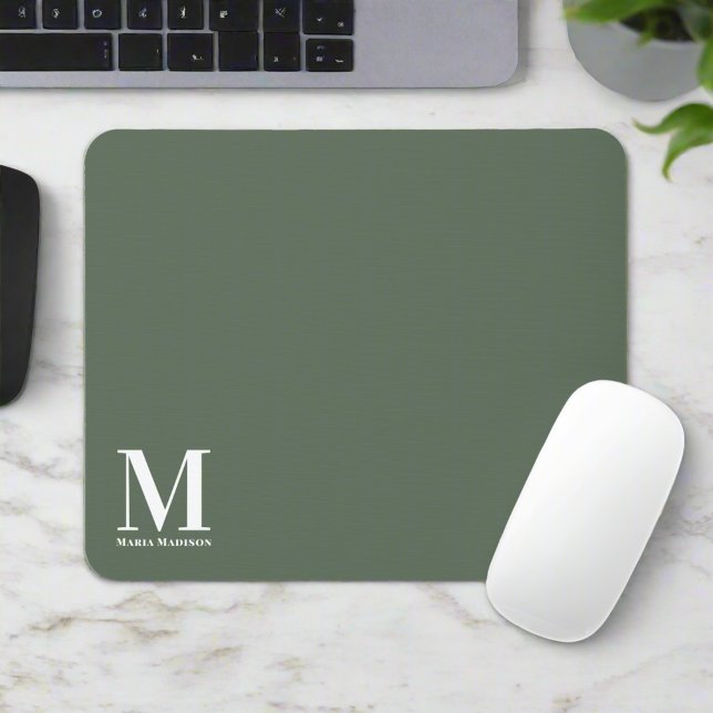 Minimalist Simple Sage Green Monogram Script  Mouse Pad (Creator Uploaded)