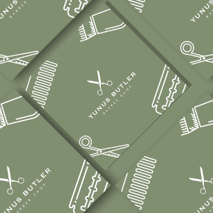 Minimalist Simple Scissor Barbershop Sage Green Square Business Card