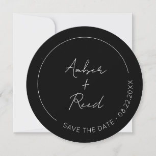 Minimalist Simple Script Black Round Circle Save The Date