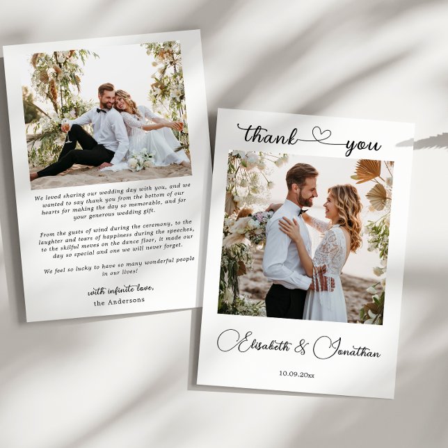 Minimalist Simple Script Heart 2 Photo Wedding Thank You Card (Minimalist Simple Script Heart 2 Photo Wedding Thank You Card)
