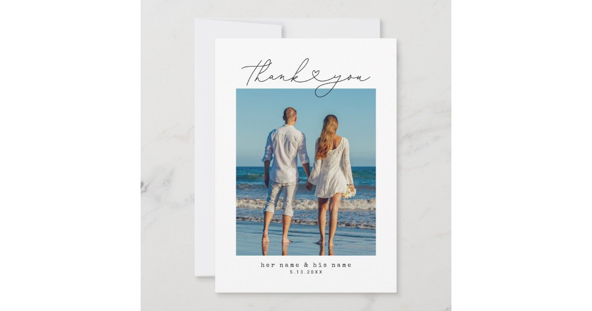 Minimalist Simple Script Heart Wedding Thank You Card | Zazzle