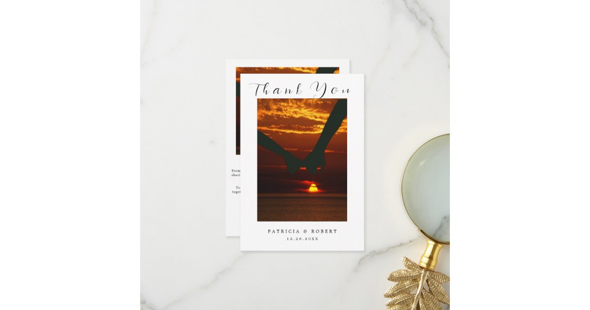 Minimalist Simple Script newlyweds Wedding Photo Thank You Card | Zazzle
