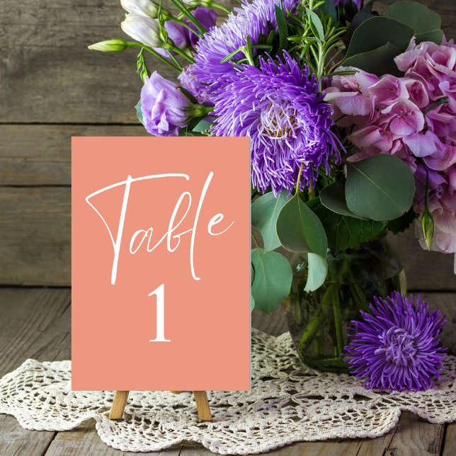 Minimalist simple script Peach wedding  Table Number (Creator Uploaded)