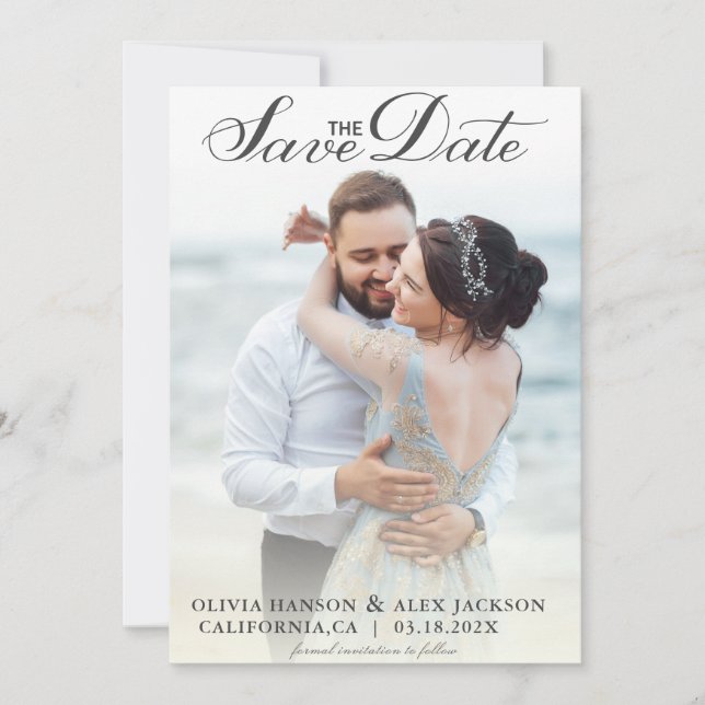 Minimalist Simple Script Photo Wedding  Save The Date (Front)