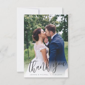 Minimalist Simple Script Photo Wedding Thank You Card | Zazzle