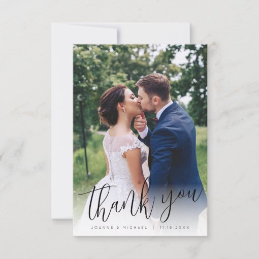 Minimalist Simple Script Photo Wedding Thank You Card | Zazzle