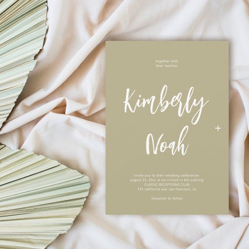 Minimalist simple script sage green wedding invitation