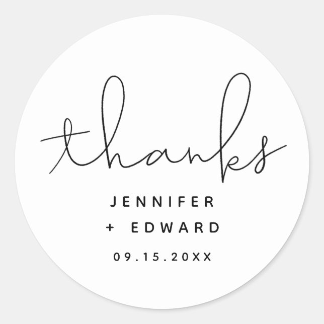 Minimalist Simple Script Thanks Wedding Classic Round Sticker (Front)