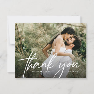 Minimalist simple Script wedding photo Heart  Thank You Card
