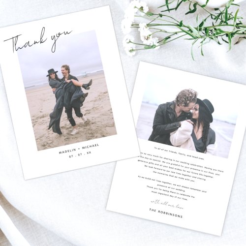 Minimalist Simple Script Wedding Photo Thank You Card